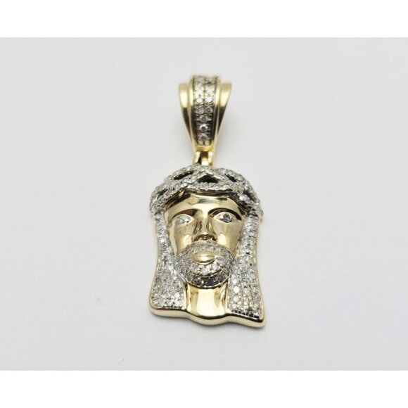 Unique 10K Karat Solid Yellow Gold Religious Jesus Head Diamond Charm Pendant - Picture 5 of 12